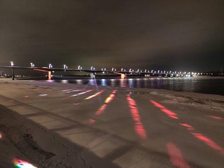 В Перми включили новую подсветку Коммунального моста через Каму
